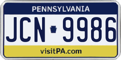 PA license plate JCN9986