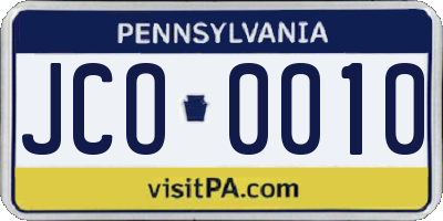PA license plate JCO0010