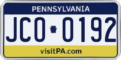 PA license plate JCO0192