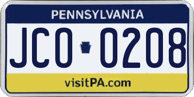 PA license plate JCO0208