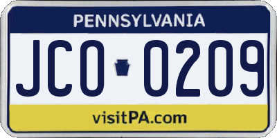 PA license plate JCO0209