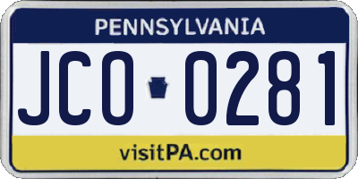 PA license plate JCO0281