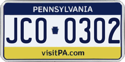 PA license plate JCO0302
