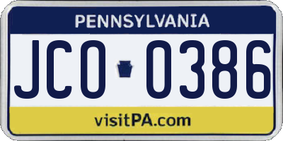 PA license plate JCO0386