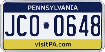 PA license plate JCO0648