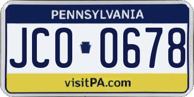PA license plate JCO0678