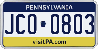 PA license plate JCO0803