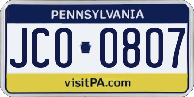 PA license plate JCO0807