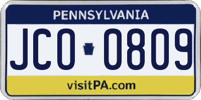 PA license plate JCO0809