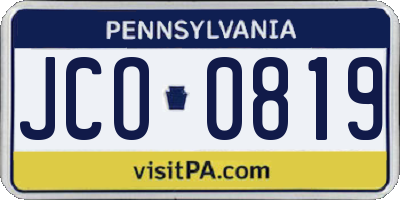 PA license plate JCO0819