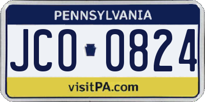 PA license plate JCO0824