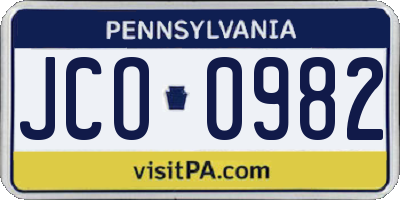PA license plate JCO0982