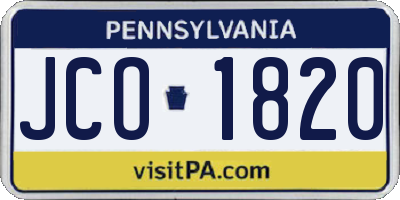 PA license plate JCO1820