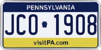 PA license plate JCO1908