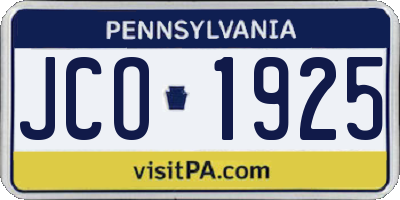 PA license plate JCO1925