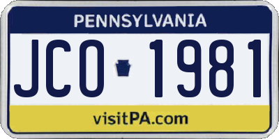 PA license plate JCO1981