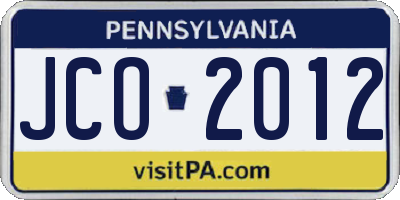 PA license plate JCO2012