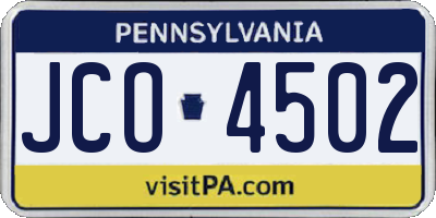 PA license plate JCO4502