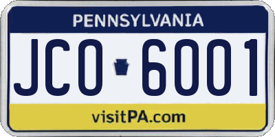 PA license plate JCO6001