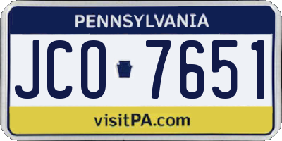 PA license plate JCO7651