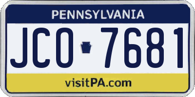 PA license plate JCO7681