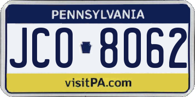 PA license plate JCO8062
