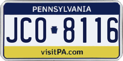 PA license plate JCO8116