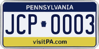 PA license plate JCP0003