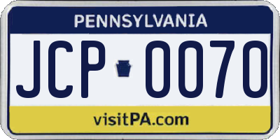 PA license plate JCP0070