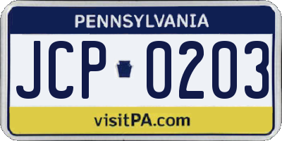 PA license plate JCP0203