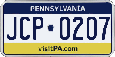 PA license plate JCP0207
