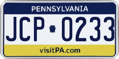 PA license plate JCP0233