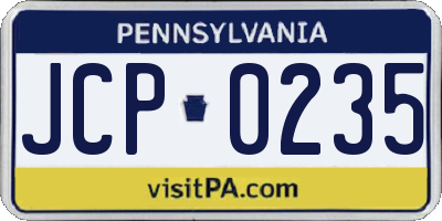 PA license plate JCP0235
