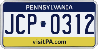 PA license plate JCP0312