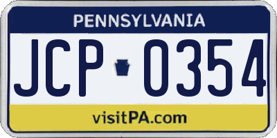 PA license plate JCP0354