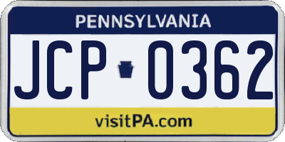 PA license plate JCP0362