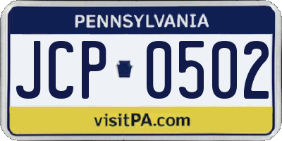 PA license plate JCP0502