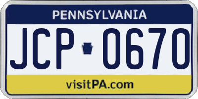 PA license plate JCP0670