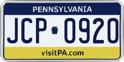 PA license plate JCP0920