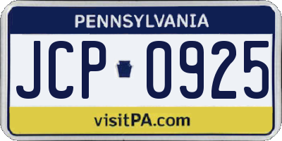 PA license plate JCP0925