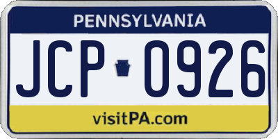 PA license plate JCP0926