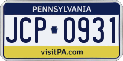 PA license plate JCP0931