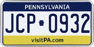 PA license plate JCP0932