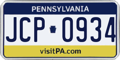 PA license plate JCP0934