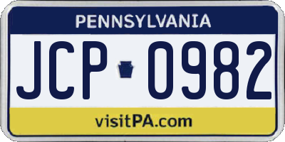 PA license plate JCP0982