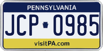 PA license plate JCP0985