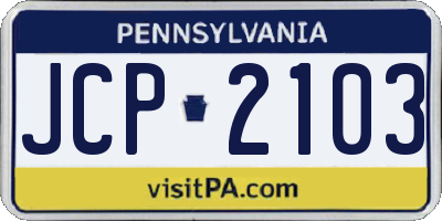 PA license plate JCP2103