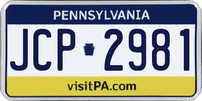 PA license plate JCP2981