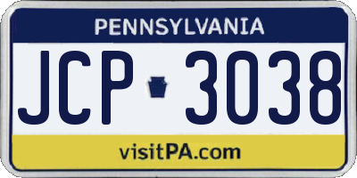 PA license plate JCP3038