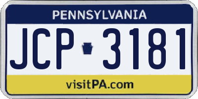 PA license plate JCP3181